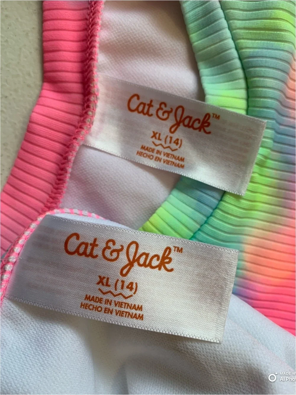 Cat & Jack Girl’s 2-Piece Rashguard Bikini Set Size XL NWT Pink Blue Tie-Dye